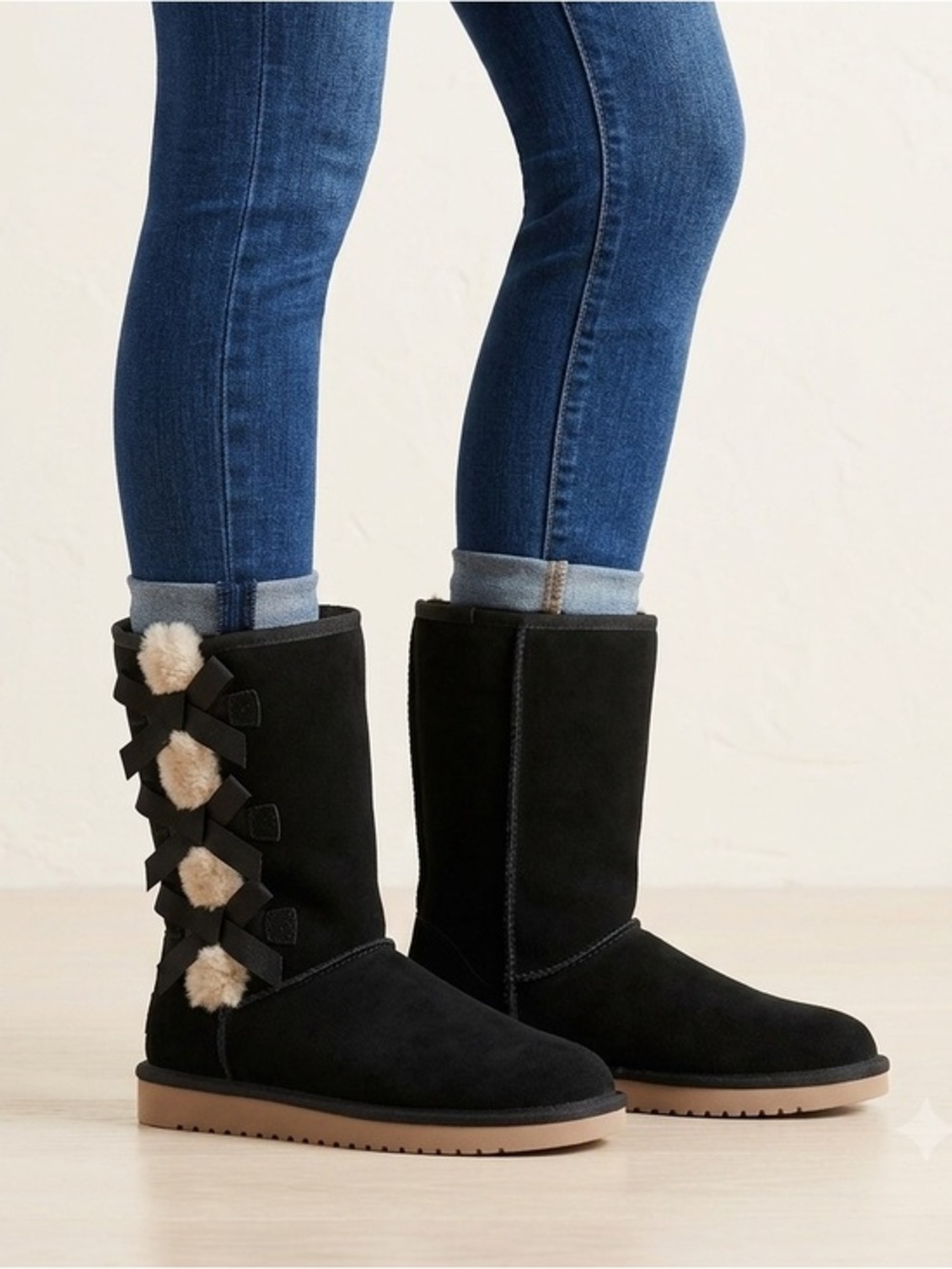 NWT Ugg Koolaburra Victoria Tall Boots Black Suede Bows Women's Size 6